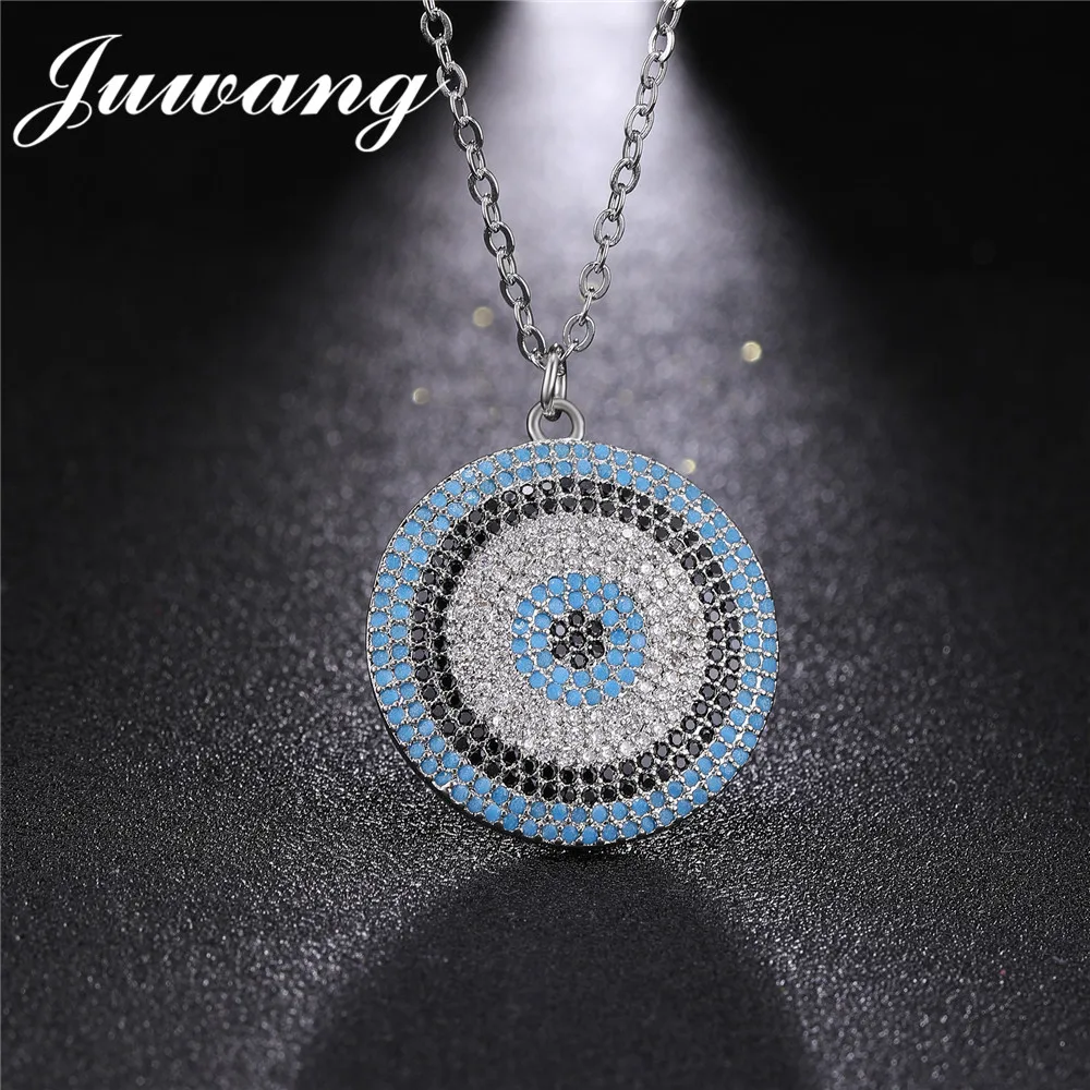 JUWANG Brand Greek Eye Turkish Evil Round Necklace for Woman 2018 New Year's Gift Micro Pave Zircon Pendant With Gold Chains | Украшения