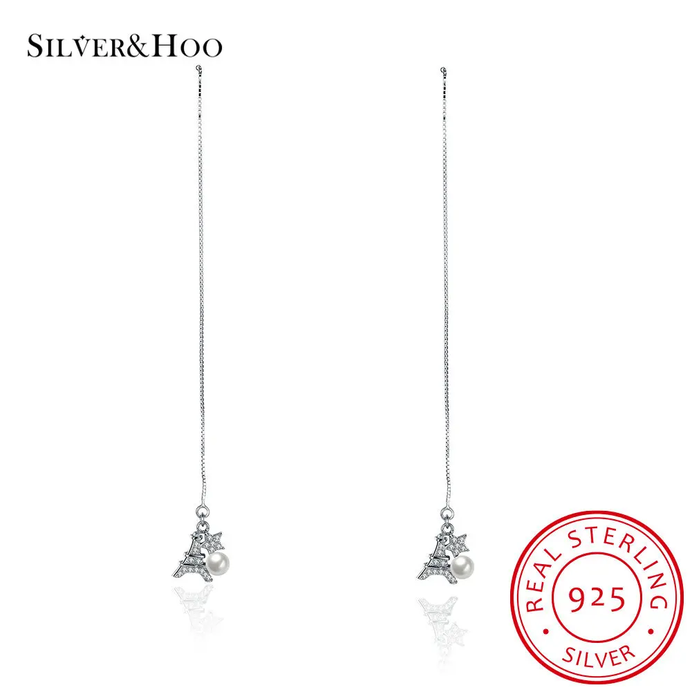 SILVERHOO 925 Sterling Silver Eiffel Tower Pearl Drop Earrings Long line Earring for Sexy Women Fine jewelry Wedding Gift 2018
SILVERHOO 925 Sterling Silver Eiffel Tower Pearl Drop Earrings Long line Earring for Sexy Women Fine jewelry Wedding Gift 2018