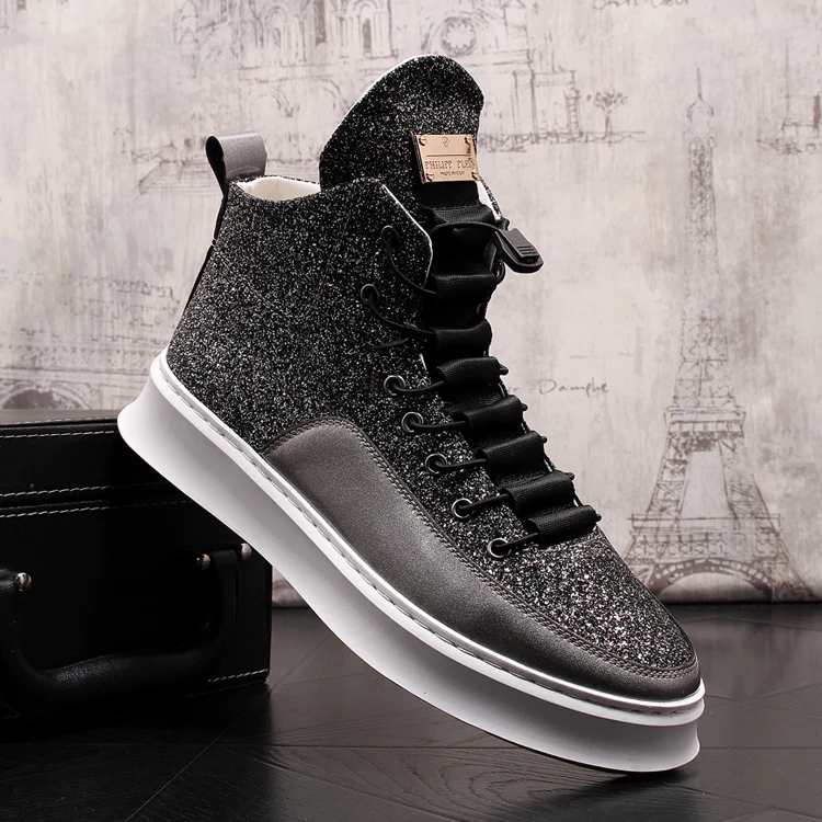 2019 New High Top Booties Thick Soled Black Platform Full Grain Leather Sole Male Brogue Shoes Glitter Mens Increased Boots
2019 New High Top Booties Thick Soled Black Platform Full Grain Leather Sole Male Brogue Shoes Glitter Mens Increased Boots