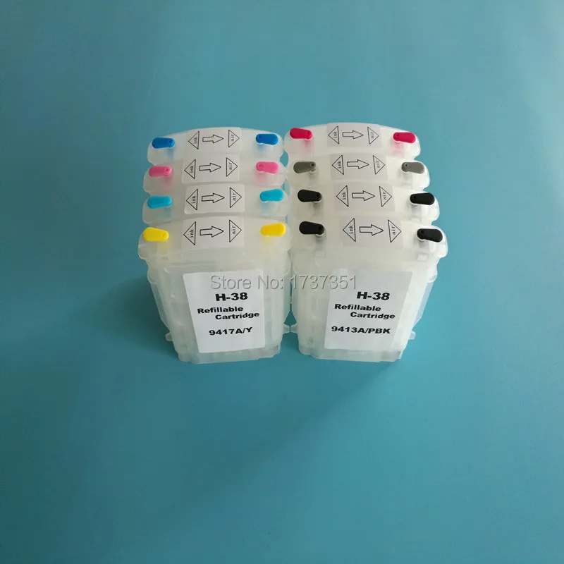 8 color 28ml C9412A - C9419A refillable ink cartridge for HP Photosmart Pro 38 B9180 B8850 B9100 B9180GP with HP38 ARC chip
8 color 28ml C9412A - C9419A refillable ink cartridge for HP Photosmart Pro 38 B9180 B8850 B9100 B9180GP with HP38 ARC chip