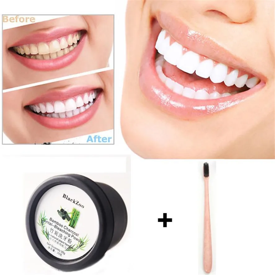 

New teeth whitening powder 1Box 20g Teeth Whitening Powder Natural Organic Activated Charcoal Bamboo Toothpaste+1pc toothbrush