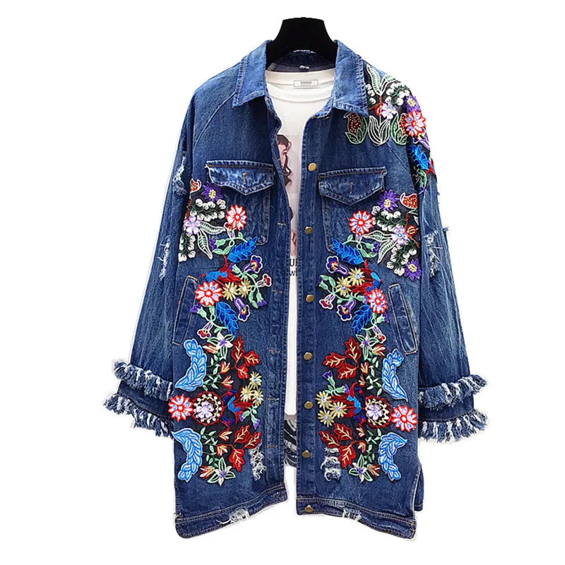 Handmade Sequins Floral embroidery jacket Denim beaded Coats Bomber loose wild long 3D beading Sequined Holes Cardigan
Handmade Sequins Floral embroidery jacket Denim beaded Coats Bomber loose wild long 3D beading Sequined Holes Cardigan
