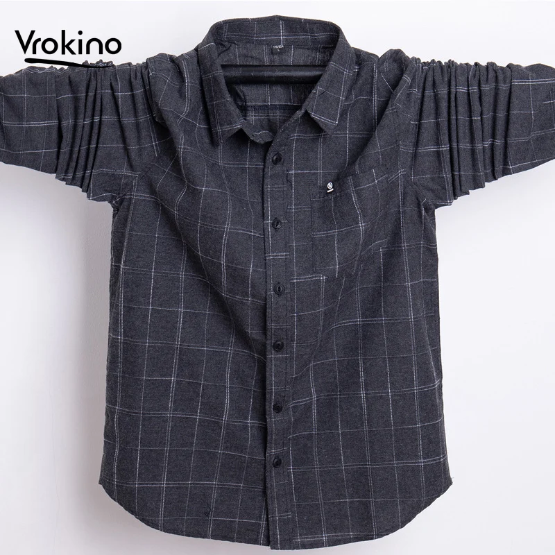 2019 New Men's Business Casual Loose Cotton Shirt Fashion Russian Large Size Plaid Long Sleeve Brand Clothing | Мужская одежда