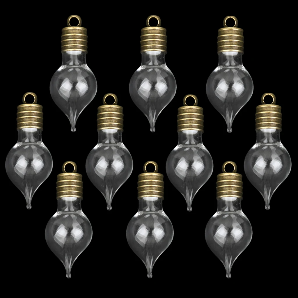 Phenovo 10 Clear Vials DIY Craft Necklace Pendant bronze cap Mini Empty Glass Wishing Bottles Fashion Jewelry DIY accessory