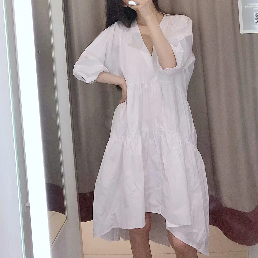 Fashion Good Quality Cotton V Neck Dress Women Summer 2019 Asymmetry Ruffle Vestidos For Woman Wide Sleeve Elegant Dresses
Fashion Good Quality Cotton V Neck Dress Women Summer 2019 Asymmetry Ruffle Vestidos For Woman Wide Sleeve Elegant Dresses