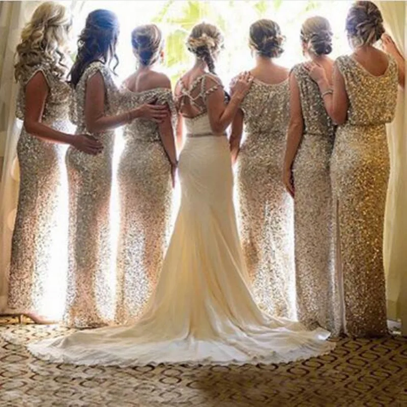 Фото Shining Bridesmaid Dress with Sequins Scoop Neck Unique Design Prom Gown for Wedding Party Custom Made | Свадьбы и торжества