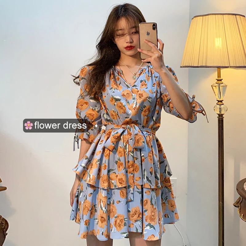 Romantic Full Flower Dress High Waist Layers Ruffles Puff Sleeve Short Dress Petite Robe Femme Vestido Mujer Vestiti Donna
Romantic Full Flower Dress High Waist Layers Ruffles Puff Sleeve Short Dress Petite Robe Femme Vestido Mujer Vestiti Donna