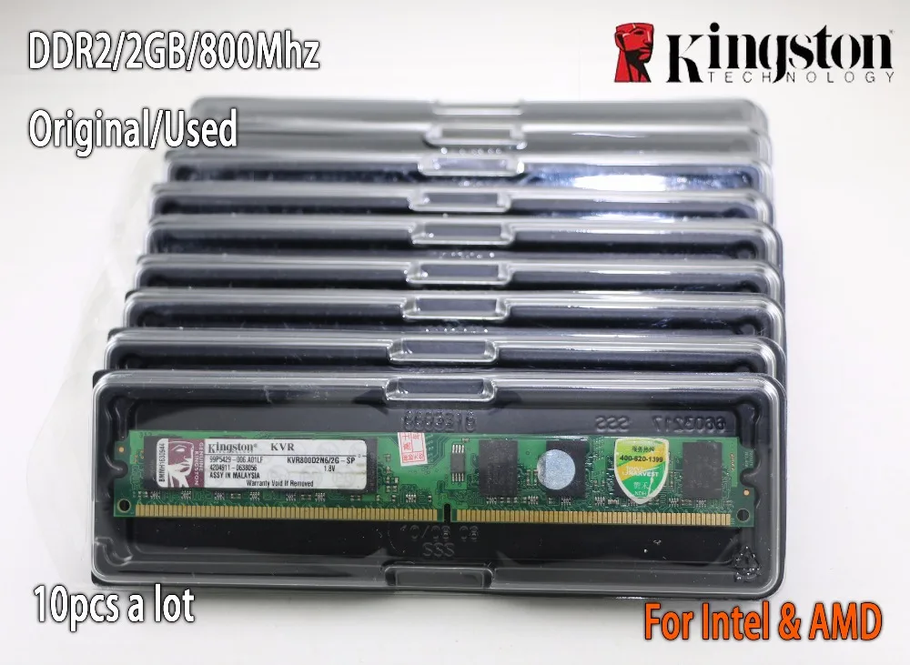 

Used original Kingston Desktop RAM DDR2 2GB 2g PC2-6400 800MHz 10 pieces PC DIMM Memory 240 pins For AMD for intel Batch sales
