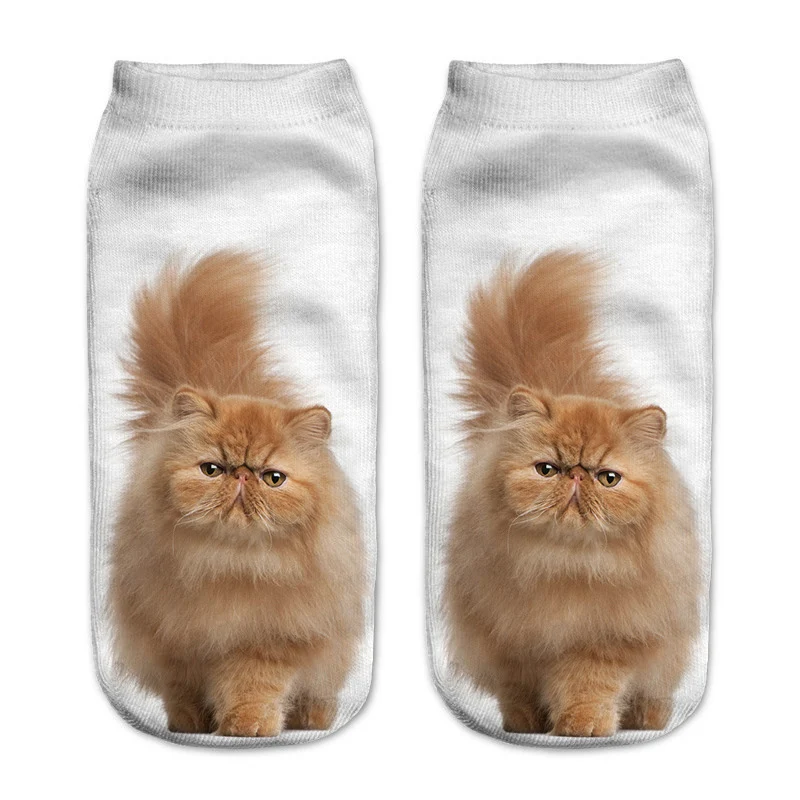 Cute Cat Short Socks 3D Printing Animal Harajuku Ankle Female Stocking Women Lingerie Men Streetwear Solid Black Pokemon Warmer (13)