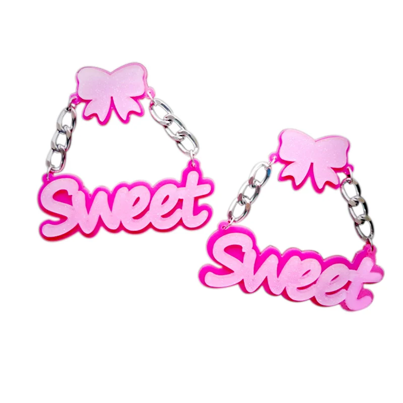 Pink Fluorescent Acrylic Earrings Fashion Big bowknot Letter Sweet Glittery Drop Earrings For Women Nightclub Bar E18023
Pink Fluorescent Acrylic Earrings Fashion Big bowknot Letter Sweet Glittery Drop Earrings For Women Nightclub Bar E18023