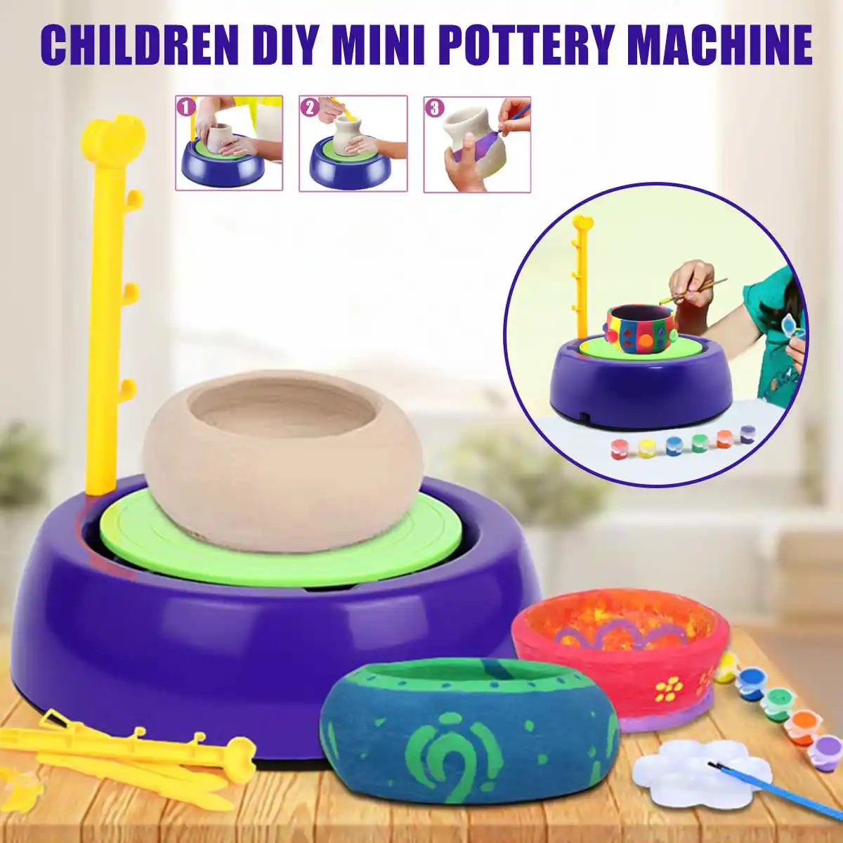 Portable 3V Mini DIY Handmake Electric Ceramic Pottery Machine Pottery Wheels Kids Arts Craft Educational Christmas Gift Toys
Portable 3V Mini DIY Handmake Electric Ceramic Pottery Machine Pottery Wheels Kids Arts Craft Educational Christmas Gift Toys