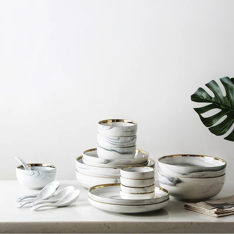Marble Pattern Porcelain Plates 8 inch Ceramic Dinner Plate Tableware Dinner Set Gold Side Exquisite Stroke Marble Dish Bowl
Marble Pattern Porcelain Plates 8 inch Ceramic Dinner Plate Tableware Dinner Set Gold Side Exquisite Stroke Marble Dish Bowl