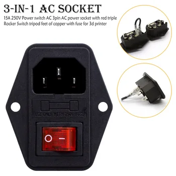 15A 250V Power Switch 3pin AC Power Socket with Red Triple Rocker Switch Tripod Feet of Copper with Fuse for 3D Printer
15A 250V Power Switch 3pin AC Power Socket with Red Triple Rocker Switch Tripod Feet of Copper with Fuse for 3D Printer
