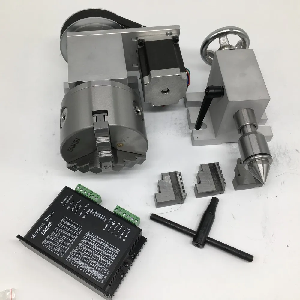 4 Axis Rotation A Axis Rotary 100mm K11-100 Chuck Driver & Nema23 Stepper Motor Tailstock for Wood Metal Plastic CNC Router
4 Axis Rotation A Axis Rotary 100mm K11-100 Chuck Driver & Nema23 Stepper Motor Tailstock for Wood Metal Plastic CNC Router