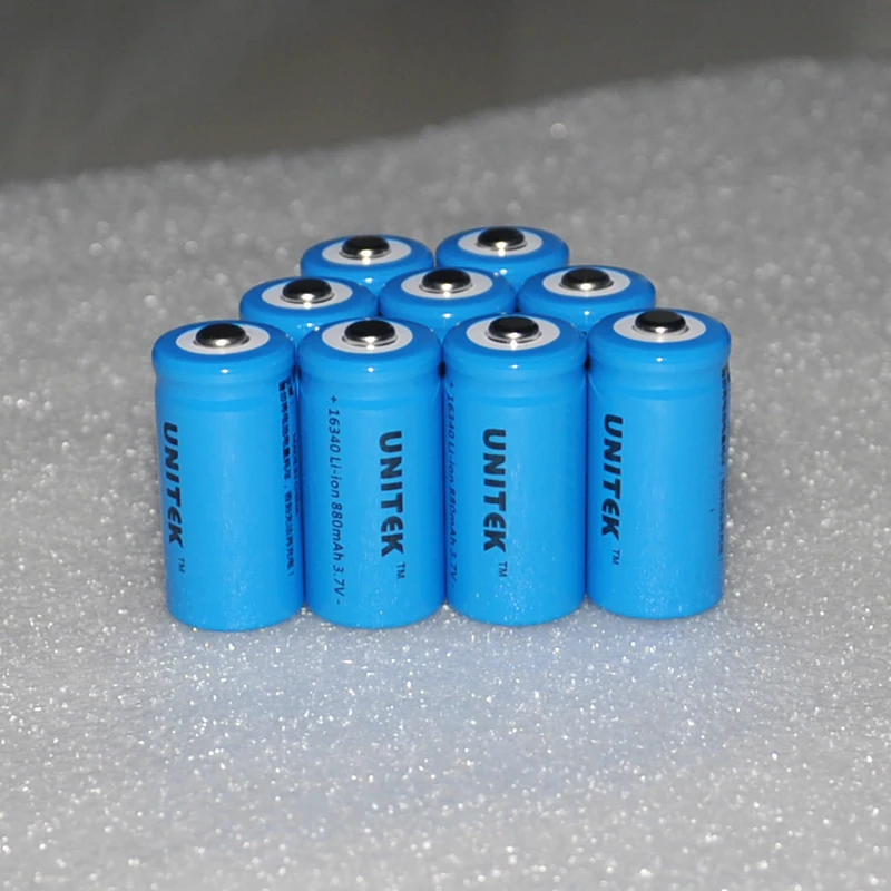 

4-10pcs/lot 16340 UNITEK 3.7v ICR li-ion battery 880mah rechargeable lithium ion cell CR123A CR 123 for laser flashlight torch