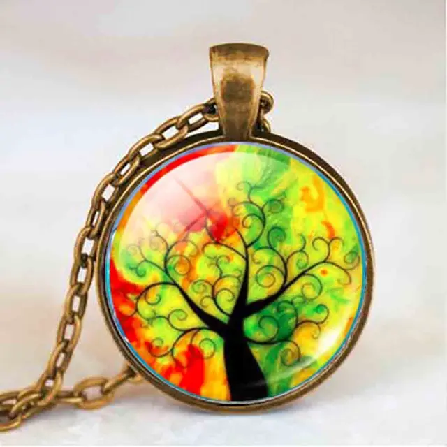 Living life Tree Cabochon Mens charm Fashion Necklace chakra Pendant Choker steampunk Jewelry Gift women glass chain antique 10