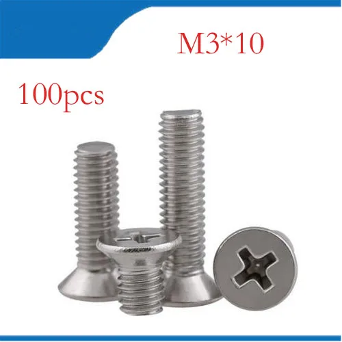 100pcs/Lot GB819 M3x10 mm M3*10 mm 304 Stainless Steel flat head cross Countersunk head screw
100pcs/Lot GB819 M3x10 mm M3*10 mm 304 Stainless Steel flat head cross Countersunk head screw