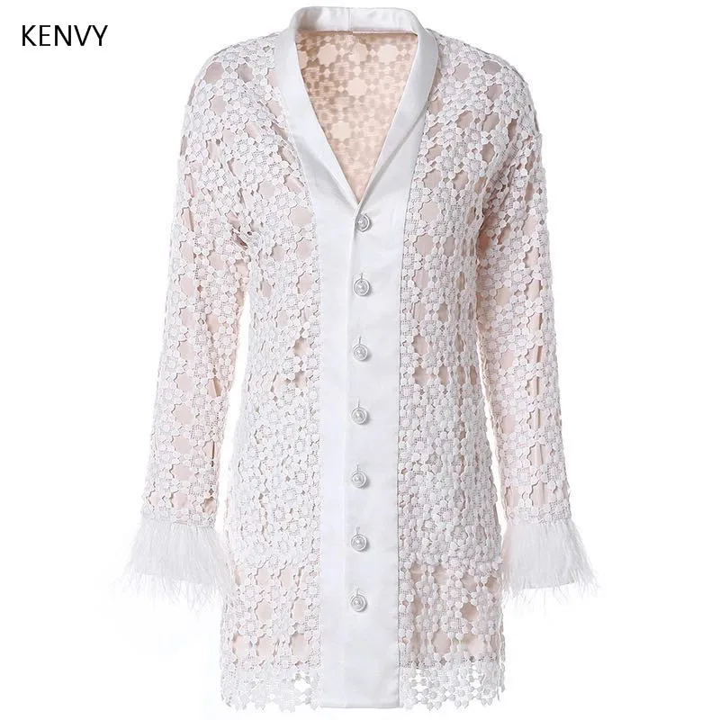 KENVY Brand Fashion Women's High-end Luxury Autumn Elegant Hollow Feather Long-sleeved Cardigan Lace Dress
KENVY Brand Fashion Women's High-end Luxury Autumn Elegant Hollow Feather Long-sleeved Cardigan Lace Dress