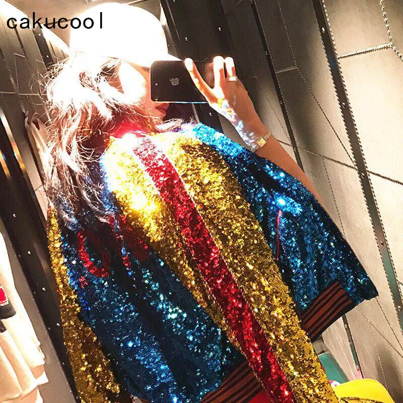Cakucool Spring Women Heavy Sequined Coat Rainbow Letter Jacket Chic Bling Coat Tunic Loose Casual Female Bomber Jackets Outwear
Cakucool Spring Women Heavy Sequined Coat Rainbow Letter Jacket Chic Bling Coat Tunic Loose Casual Female Bomber Jackets Outwear