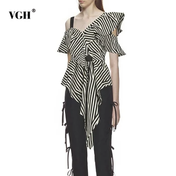 VGH Striped Irregular Shirt Female Off Shoulder Ruffles Short Sleeve High Waist Asymmetrical Blouse 2020 Summer Sexy Fashion New
VGH Striped Irregular Shirt Female Off Shoulder Ruffles Short Sleeve High Waist Asymmetrical Blouse 2020 Summer Sexy Fashion New