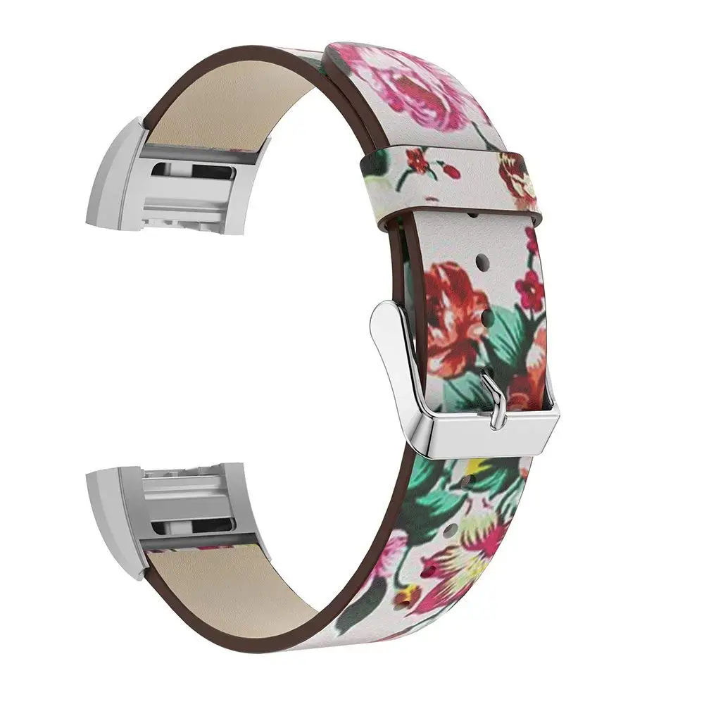 Genuine Leather Replacement Band Straps for Fitbit Charge 2 Smartwatch Pastoral Flowers Printed Bracelet Wristband 9.6 (9)
