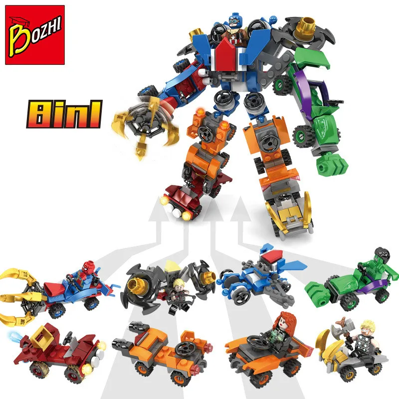 Avenger DC Super Heroes 8 in 1 Transformation Transformer iron man spider Thor Hulk Building Blocks bricks Education Toys gifts
Avenger DC Super Heroes 8 in 1 Transformation Transformer iron man spider Thor Hulk Building Blocks bricks Education Toys gifts