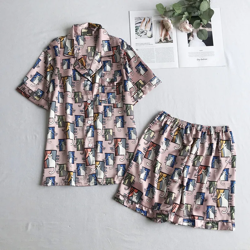 Sweet Print Cat Girls 2PCS Shirt&Shorts Sleepwear Summer New Women Pajamas Set Home Wear Casual Intimate Lingerie Bath Negligee
Sweet Print Cat Girls 2PCS Shirt&Shorts Sleepwear Summer New Women Pajamas Set Home Wear Casual Intimate Lingerie Bath Negligee
