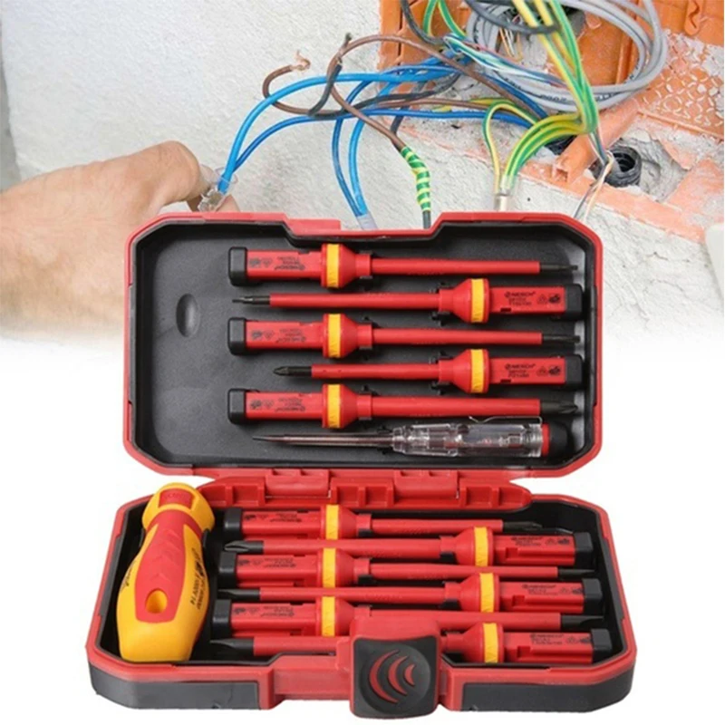 QUK 13 Pcs Insulated Screwdriver Set Magnetic Changeable CR-V High Voltage 1000V Phillips Slotted Torx Screwdriver Hand Tools
QUK 13 Pcs Insulated Screwdriver Set Magnetic Changeable CR-V High Voltage 1000V Phillips Slotted Torx Screwdriver Hand Tools