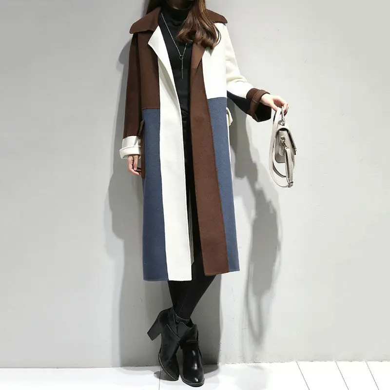 Casual Patchwork Long Coat For Women Loose Pockets Wool Coat And Jacket Open Stitch Turn-Down Collar Women Clothes 2018 LQ543
Casual Patchwork Long Coat For Women Loose Pockets Wool Coat And Jacket Open Stitch Turn-Down Collar Women Clothes 2018 LQ543