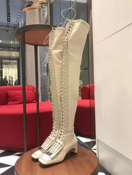 2019New line with rivets over the knee stretch boots square head ladies leather stitching fashion boots show boots
2019New line with rivets over the knee stretch boots square head ladies leather stitching fashion boots show boots