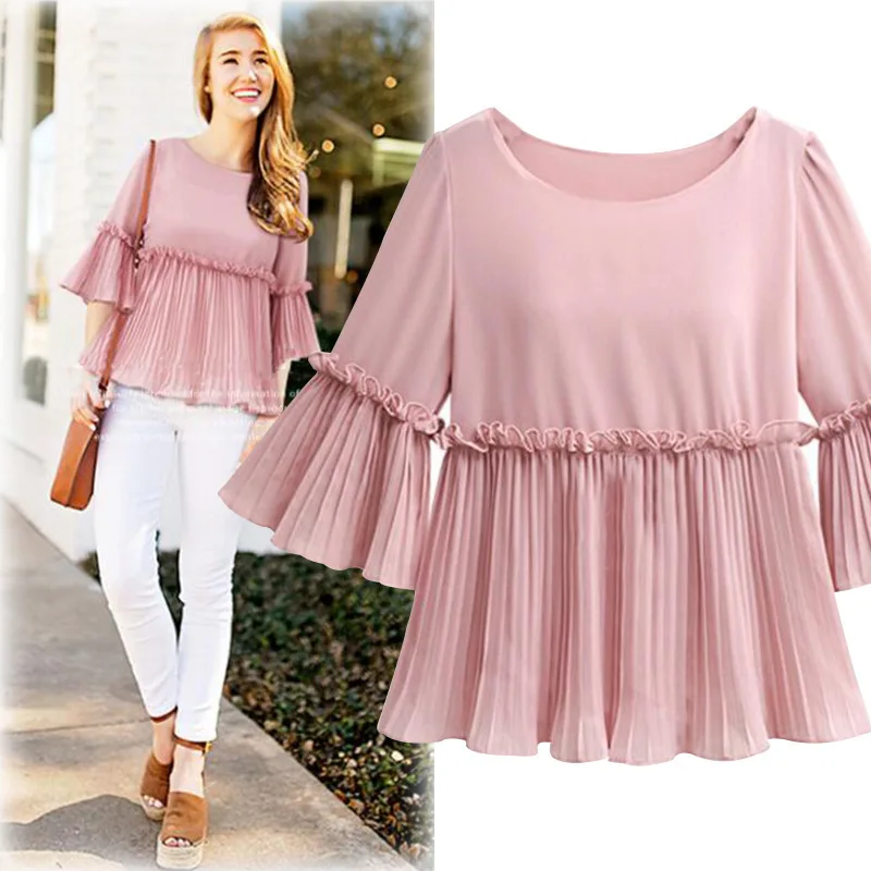 Plus Size XL-5XL Women Pleated Chiffon Blouse Streetwear Spring Summer New Solid Three Quarter Sleeve Tops Pink White
Plus Size XL-5XL Women Pleated Chiffon Blouse Streetwear Spring Summer New Solid Three Quarter Sleeve Tops Pink White