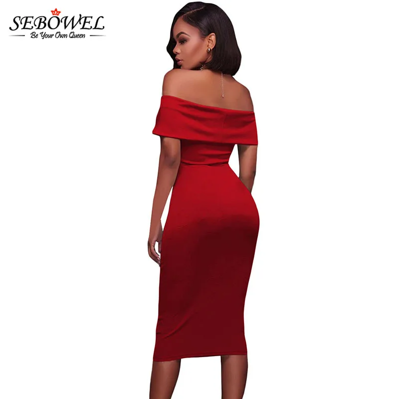 Red-Ruched-Off-Shoulder-Bodycon-Midi-Dress-LC61507-3-2