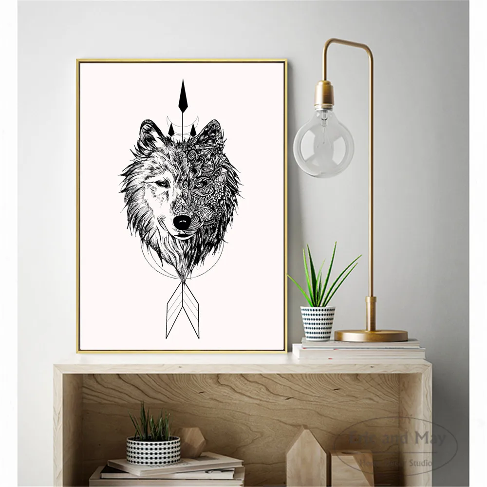 Современные декоративные настенные картины из индейского волка для гостиной