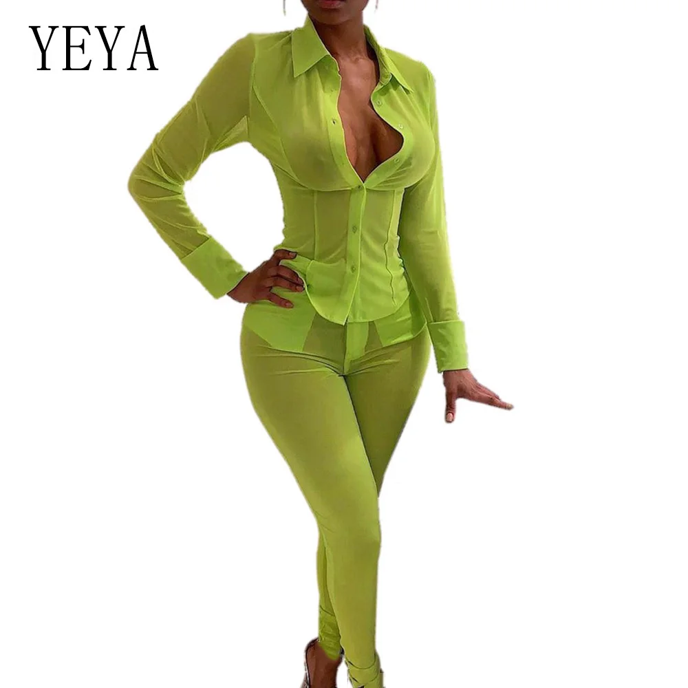 YEYA Two Pieces Set Sheer Mesh Bodycon Jumpsuit Women Sexy Turn Neck with Button Long Sleeve Romper Night Club Playsuit Overalls
YEYA Two Pieces Set Sheer Mesh Bodycon Jumpsuit Women Sexy Turn Neck with Button Long Sleeve Romper Night Club Playsuit Overalls