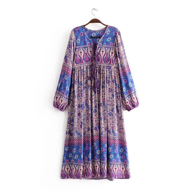 Summer autumn fashion women bohemia purple floral print viscose long dress women vintage beach dresses vestidos
Summer autumn fashion women bohemia purple floral print viscose long dress women vintage beach dresses vestidos