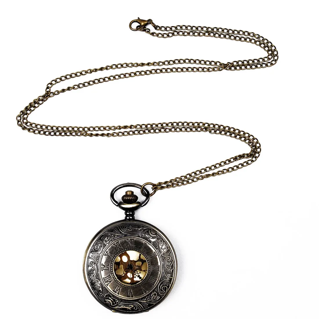 

Roman Dial Quartz pocket watch relogio debolso Bronze Black pocket watch Steampunk Retro Men Women Necklace Pendant Pocket Watch