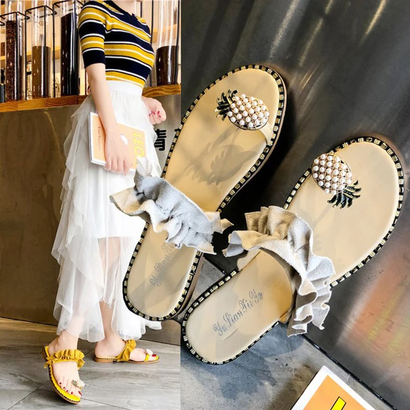 clip toe flats non-slip slippers summer women pineapple pearl ruffles soft soled slides brand 2 style pearl beach slippers 2019
clip toe flats non-slip slippers summer women pineapple pearl ruffles soft soled slides brand 2 style pearl beach slippers 2019