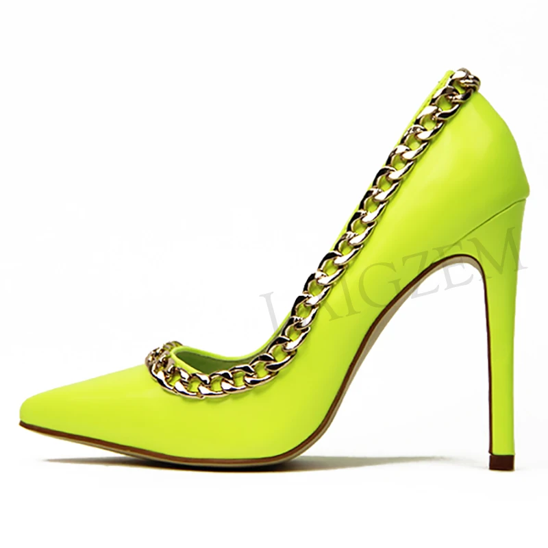 LAIGZEM Neon Yellow Women Heels Pointy Toe Stiletto Pumps Metal Chain Sandals 2020 Sandalia Shoes Ladies Woman Large Size 34-47
LAIGZEM Neon Yellow Women Heels Pointy Toe Stiletto Pumps Metal Chain Sandals 2020 Sandalia Shoes Ladies Woman Large Size 34-47