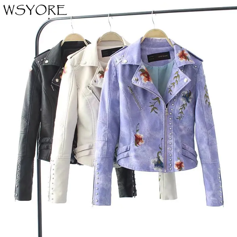 WSYORE Women Motorcycle Jacket 2019 New Spring Autumn Flower Embroidery Rivets Zipper PU Leather Short Jackets and Coats NS303
WSYORE Women Motorcycle Jacket 2019 New Spring Autumn Flower Embroidery Rivets Zipper PU Leather Short Jackets and Coats NS303
