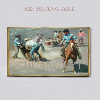 In the western United States cowboy rode oil painting on the canva Riding hunting decorators bullfight and large murals
In the western United States cowboy rode oil painting on the canva Riding hunting decorators bullfight and large murals