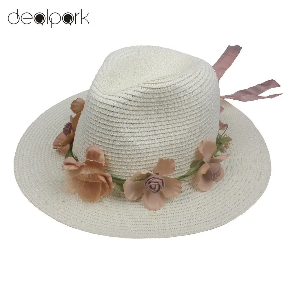 Summer Women Flower Straw Hat Garland Ribbon Floral Wide Brim Sun Beach Cap Fedora Trilby Hat White/Beige/Khaki
Summer Women Flower Straw Hat Garland Ribbon Floral Wide Brim Sun Beach Cap Fedora Trilby Hat White/Beige/Khaki