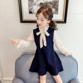 2019 spring new girls lace bow princess ocean wave point chiffon stitching sleeves girl A word dress fake two-piece
2019 spring new girls lace bow princess ocean wave point chiffon stitching sleeves girl A word dress fake two-piece