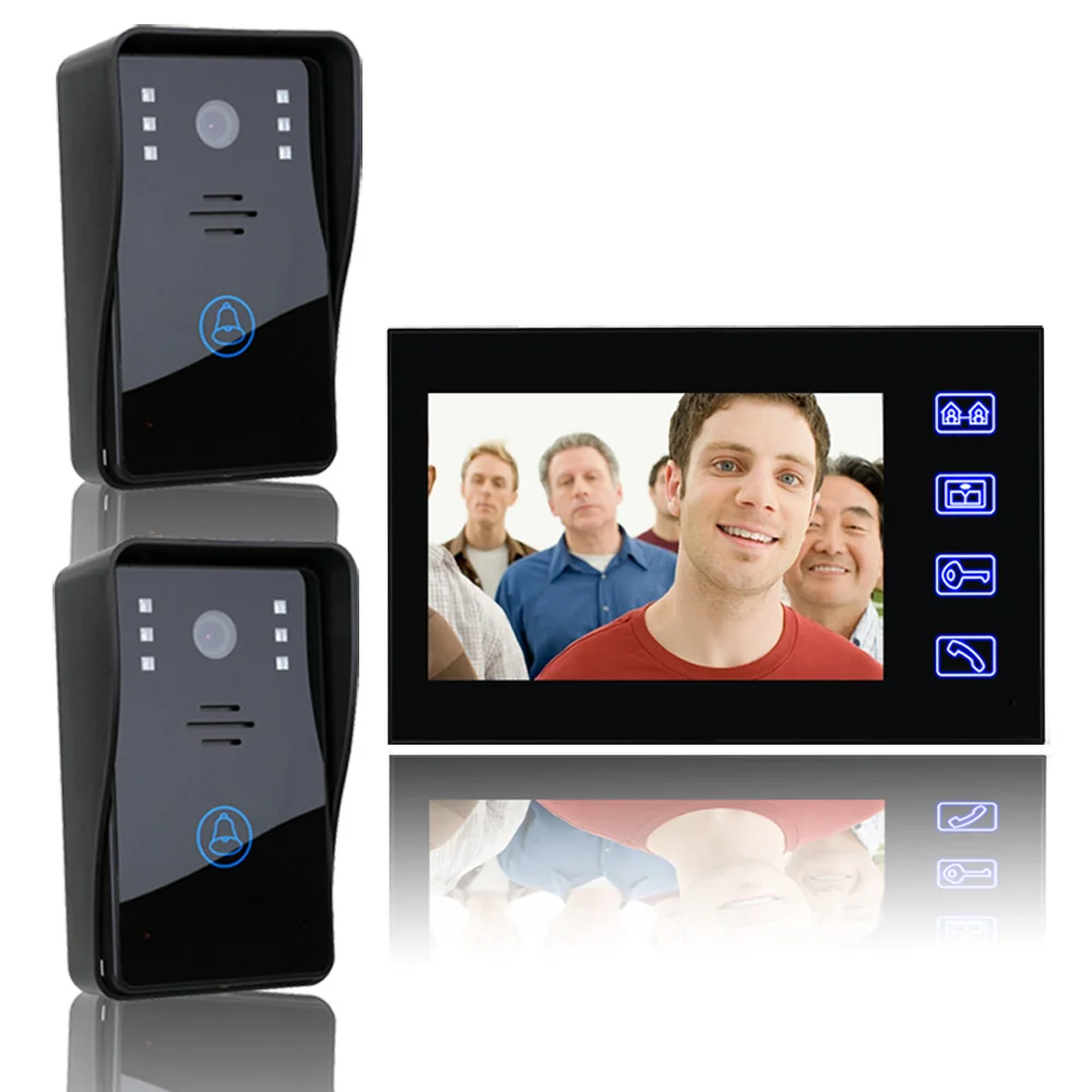 Фото 7" Video Door Phone Intercom Doorbell with 2pcs 1000TVL Outdoor Security CCTV Camera wifh 1 pcs Indoor Monitor Home | Безопасность и