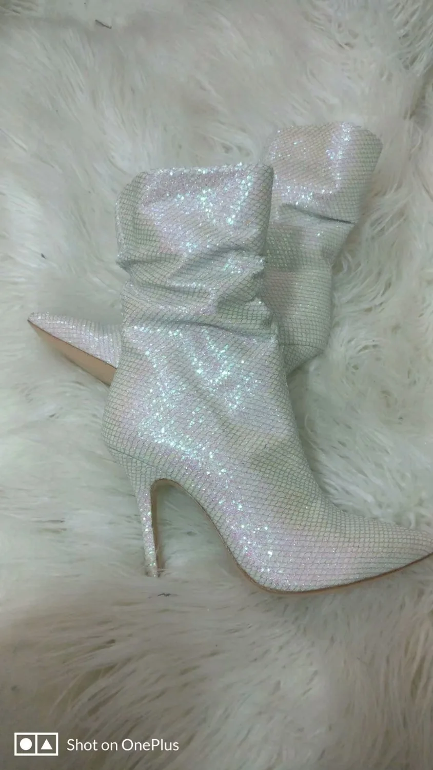 Real Pictures White Pleated Short Bootie Shining Slip On Women Ankle Boot Wedding High Heel Shoes Bling Bling
Real Pictures White Pleated Short Bootie Shining Slip On Women Ankle Boot Wedding High Heel Shoes Bling Bling