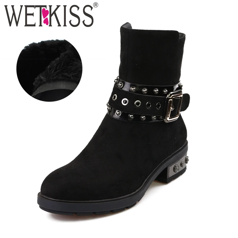 WETKISS Flock Women Ankle Boots Rivet Zip Cross Tied Footwear Platform Female Booties Plush Motorcycle Woman Boot Winter 2018
WETKISS Flock Women Ankle Boots Rivet Zip Cross Tied Footwear Platform Female Booties Plush Motorcycle Woman Boot Winter 2018