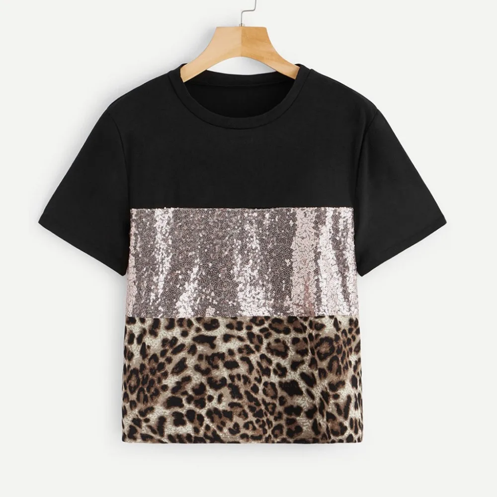 Aesthetic Women Clothes 2019 New Shelves Fashion Womens Pacthwork Leopard Print Sequin Sleeve Tee Casual T shirt kawaii
Aesthetic Women Clothes 2019 New Shelves Fashion Womens Pacthwork Leopard Print Sequin Sleeve Tee Casual T shirt kawaii