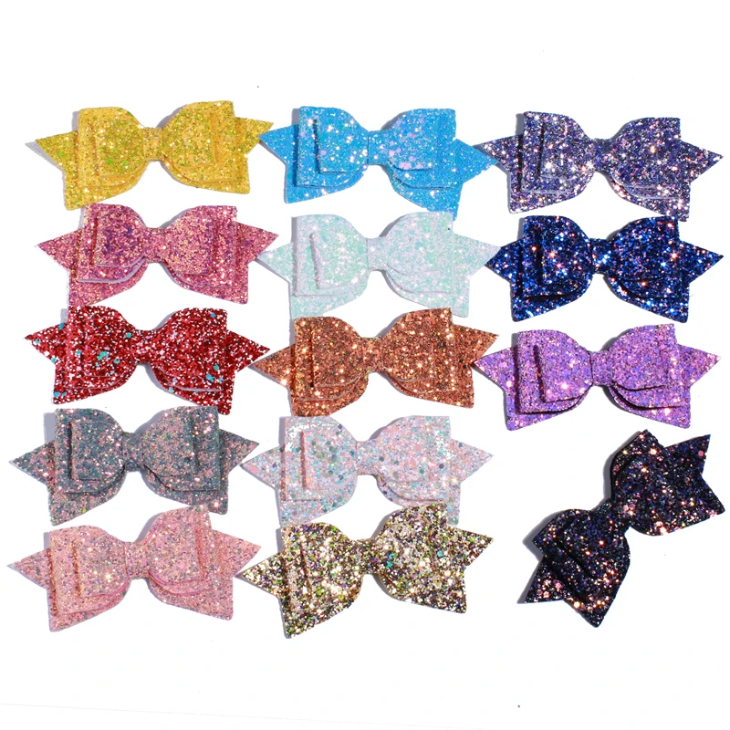 

5PCS 13CM 5" Big High Quality Boutique Glitter Synthetic Leather Hair Bows For Hairpins Glitter Bowknot Bow For Girl Women