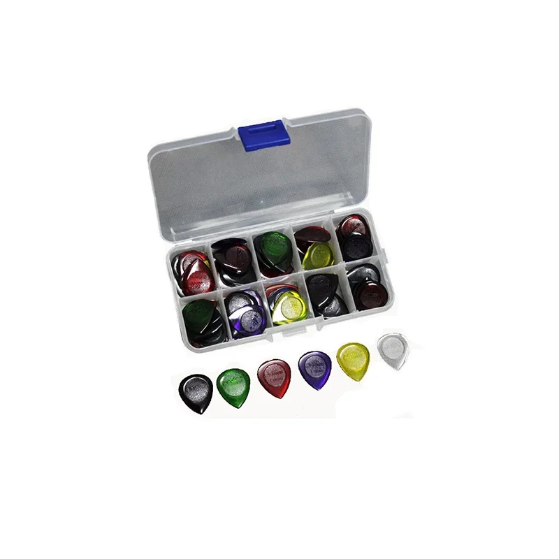 

40pcs Durable Clear Water-drop Acoustic Electric Guitar Picks Plectra 1.0 2.0 3.0mm + 10 Grid Picks Case guitar pick and box