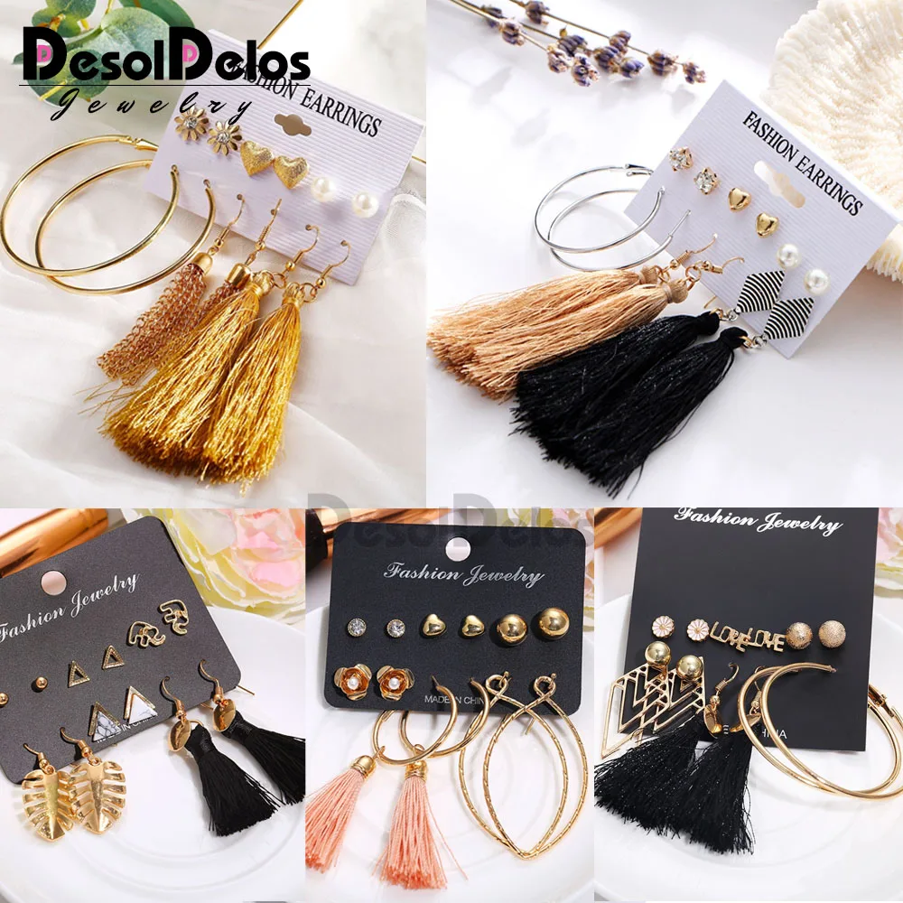 DD 6 Pairs/Lot Imitation Pearl Heart Big Circle Tassel Stud Earrings Set For Women Leaf Flower Elephant Earring Ear Jewelry
DD 6 Pairs/Lot Imitation Pearl Heart Big Circle Tassel Stud Earrings Set For Women Leaf Flower Elephant Earring Ear Jewelry