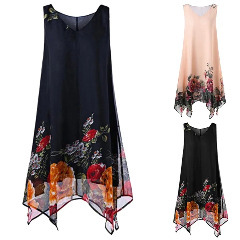 2019 Summer Sleeveless Floral Print Dresses Oversize 4XL 5XL Women Dress Solid Casual Loose Dress V-Neck Vintage Beach Dress
2019 Summer Sleeveless Floral Print Dresses Oversize 4XL 5XL Women Dress Solid Casual Loose Dress V-Neck Vintage Beach Dress